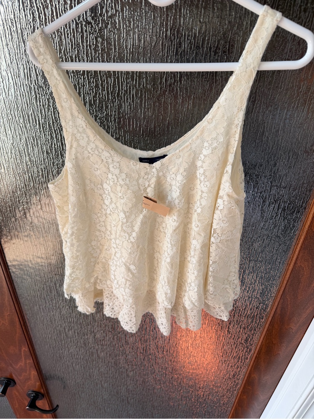 NWT American Eagle Cream Floral Lace Peplum Tank Top Size L
